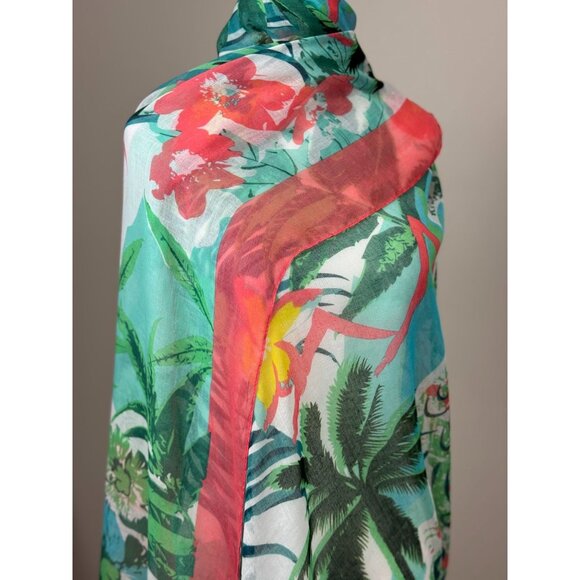 NEW Charming Charlie Floral Print Fringe Scarf Wrap Shawl Pink Green 51 x 55 - Picture 4 of 8